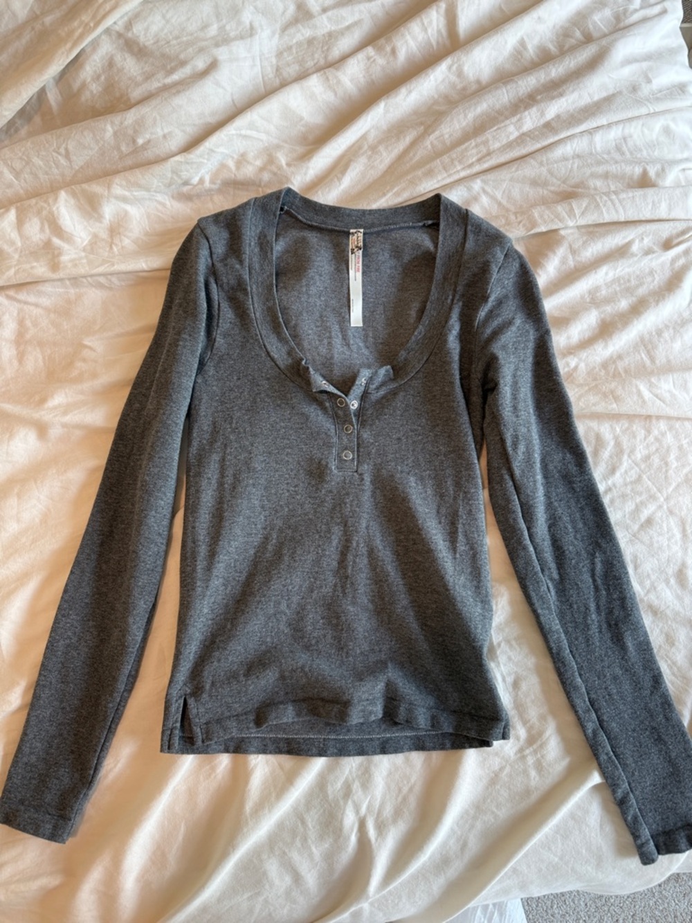 Free People Charcoal Scoop-Neck Henley Long Sleeve